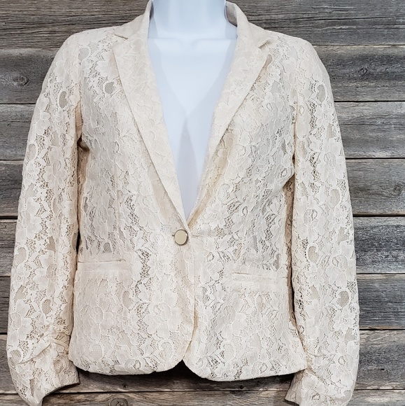NY Collection Jackets & Blazers - NY Collection Petite Lace Detail One Button Blazer